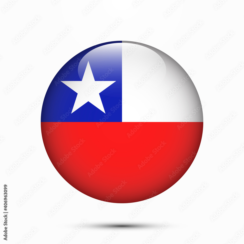 Chile flag vector circle shape button. Clear circle isolated Chile flag background button. Transparent glossy glass button. Vector Illustration Chile flag vector circle shape button. Clear circle isolated Chile flag background button. Transparent glossy glass button. Vector Illustration