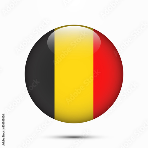 Belguim flag vector circle shape button. Clear circle isolated Belguim flag background button. Transparent glossy glass button. Vector Illustration
