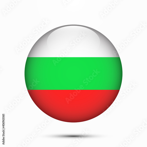 Bulgaria flag vector circle shape button. Clear circle isolated Bulgaria flag background button. Transparent glossy glass button. Vector Illustration