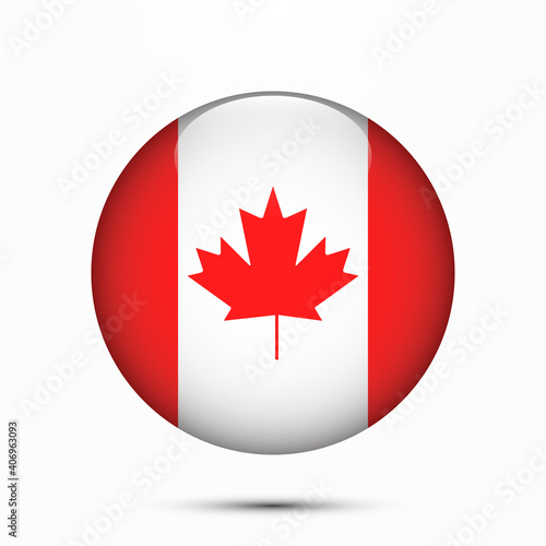 Canada flag vector circle shape button. Clear circle isolated Canada flag background button. Transparent glossy glass button. Vector Illustration