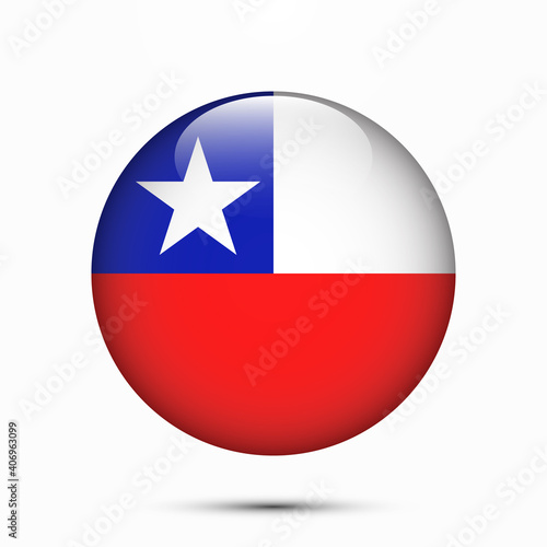 Chile flag vector circle shape button. Clear circle isolated Chile flag background button. Transparent glossy glass button. Vector Illustration