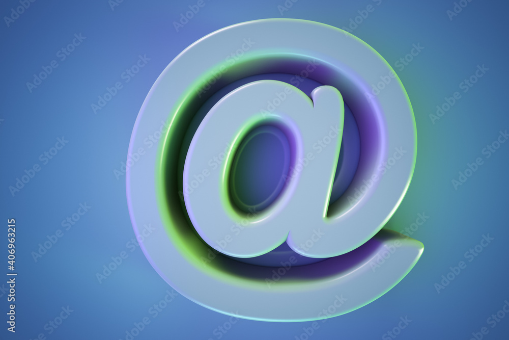 At sign close-up. Blue background. At sign close-up. Blue background.