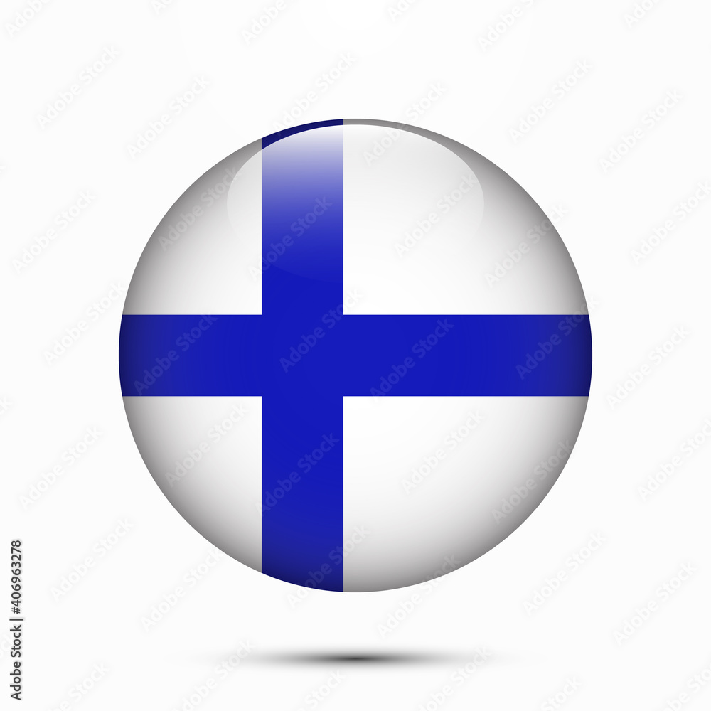 Finland flag vector circle shape button. Clear circle isolated Finland flag background button. Transparent glossy glass button. Vector Illustration Finland flag vector circle shape button. Clear circle isolated Finland flag background button. Transparent glossy glass button. Vector Illustration