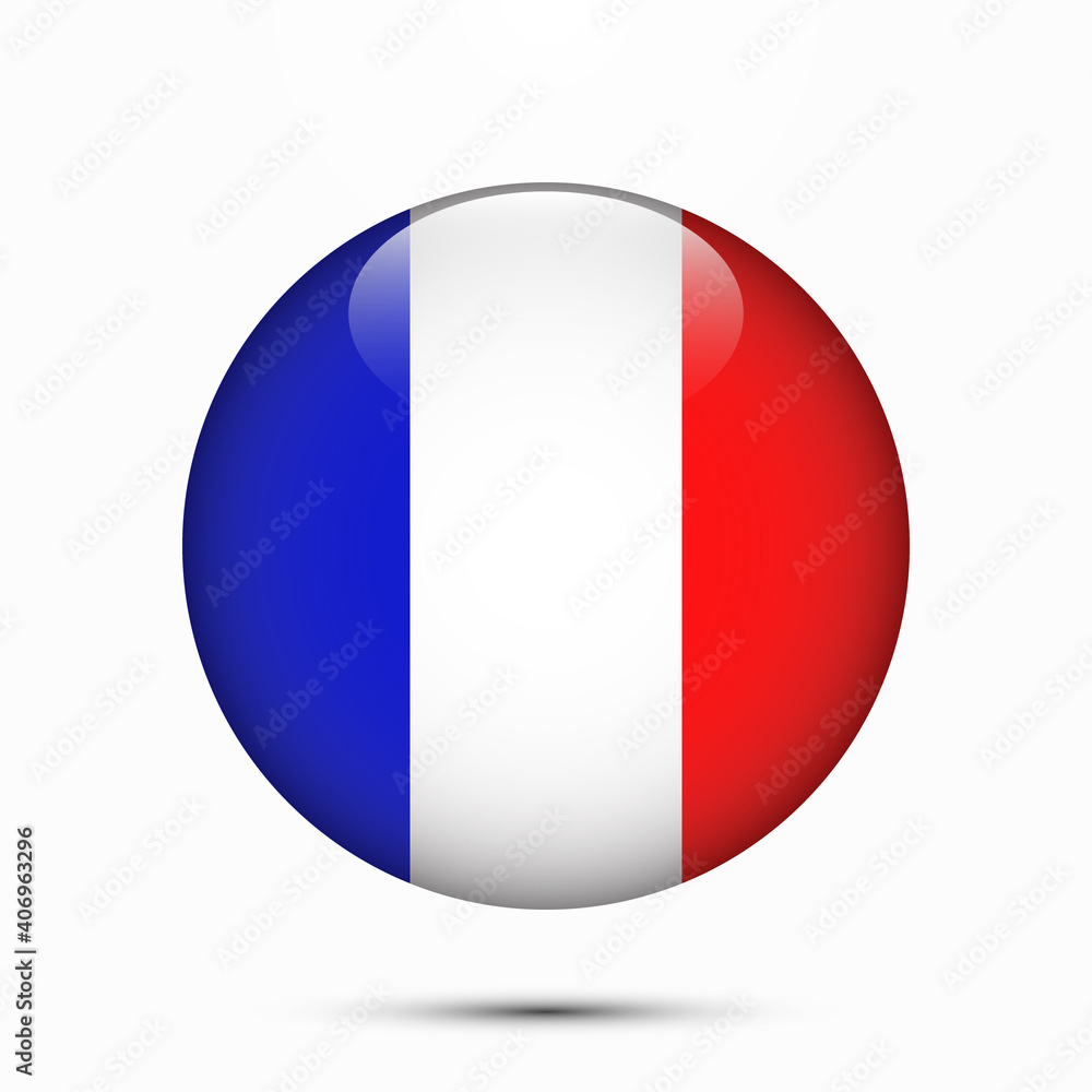 France flag vector circle shape button. Clear circle isolated France flag background button. Transparent glossy glass button. Vector Illustration France flag vector circle shape button. Clear circle isolated France flag background button. Transparent glossy glass button. Vector Illustration