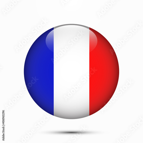 France flag vector circle shape button. Clear circle isolated France flag background button. Transparent glossy glass button. Vector Illustration