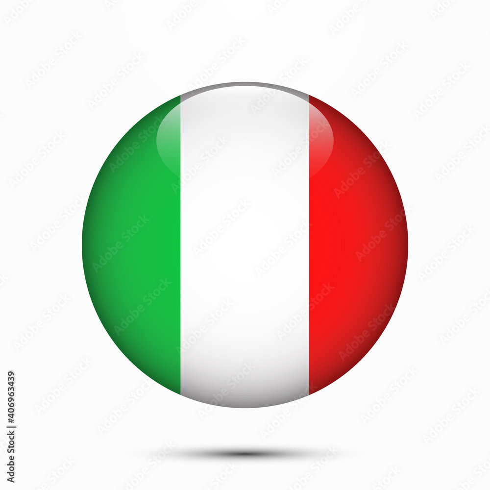 Italy flag vector circle shape button. Clear circle isolated flag background button. Transparent glossy glass button. Vector Illustration Italy flag vector circle shape button. Clear circle isolated flag background button. Transparent glossy glass button. Vector Illustration