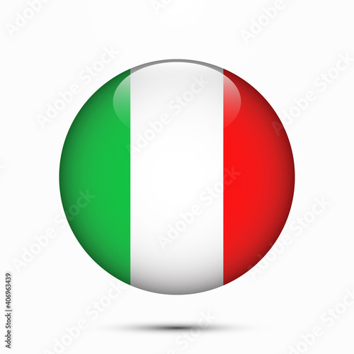 Italy flag vector circle shape button. Clear circle isolated flag background button. Transparent glossy glass button. Vector Illustration