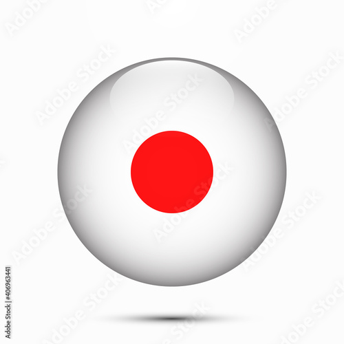Japan flag vector circle shape button. Clear circle isolated Japan flag background button. Transparent glossy glass button. Vector Illustration