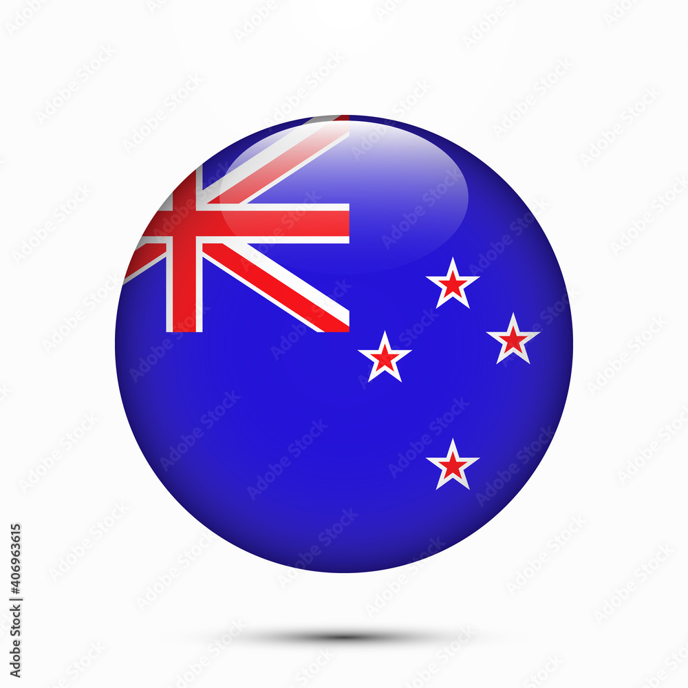 New Zealand flag vector circle shape button. Clear circle isolated New Zealand flag background button. Transparent glossy glass button. Vector Illustration New Zealand flag vector circle shape button. Clear circle isolated New Zealand flag background button. Transparent glossy glass button. Vector Illustration