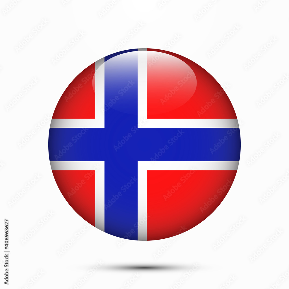 Norway flag vector circle shape button. Clear circle isolated Norway flag background button. Transparent glossy glass button. Vector Illustration Norway flag vector circle shape button. Clear circle isolated Norway flag background button. Transparent glossy glass button. Vector Illustration