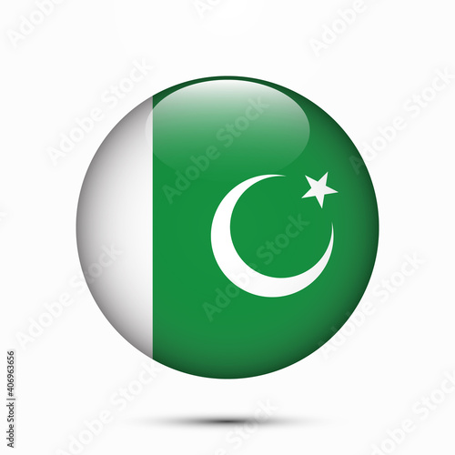Pakistan flag vector circle shape button. Clear circle isolated Pakistan flag background button. Transparent glossy glass button. Vector Illustration