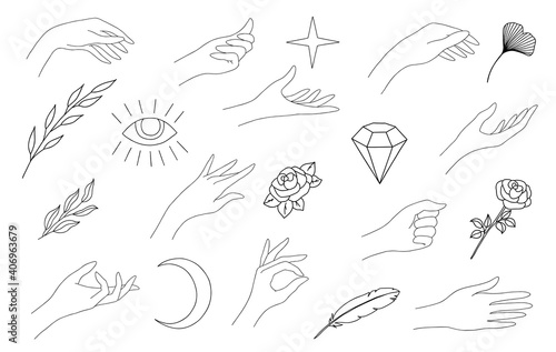 A set of human palms and additional elements. For creating logos and other designs.