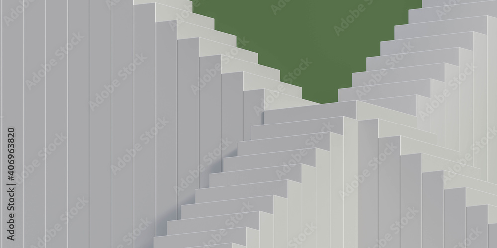 Fototapeta premium abstract stairs concept white stair case in front of green background 3d render illustration retro vintage arcade game design modern minimalistic