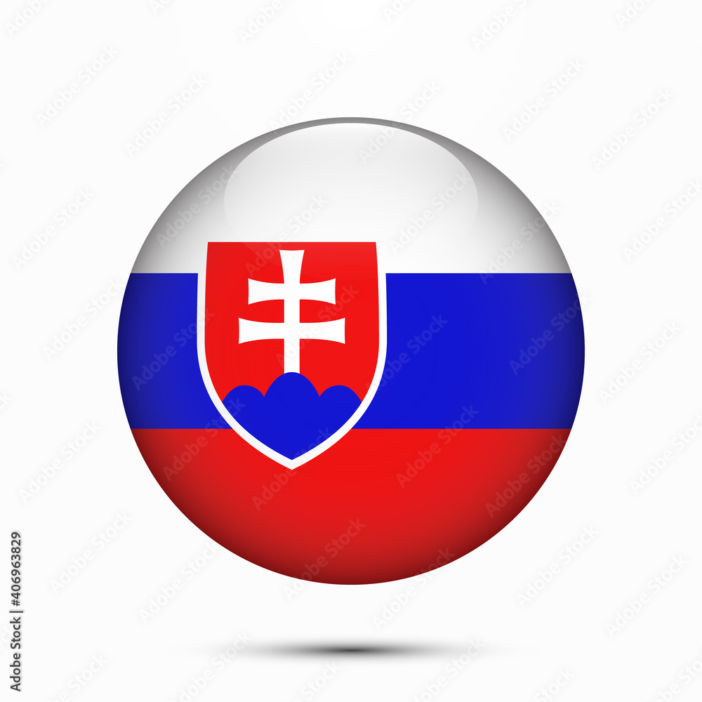 Obraz premium Slovakia flag vector circle shape button. Clear circle isolated Slovakia flag background button. Transparent glossy glass button. Vector Illustration