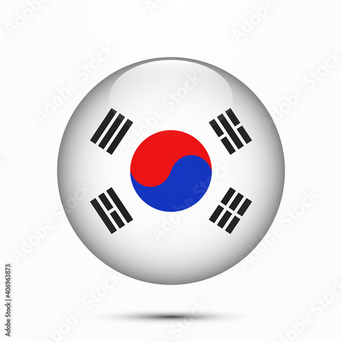 South Korea flag vector circle shape button. Clear circle isolated South Korea flag background button. Transparent glossy glass button. Vector Illustration