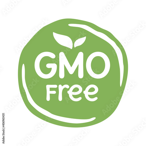 GMO free green label with leaf and text