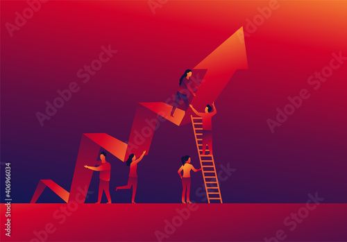 People group holding chart arrow with up direction