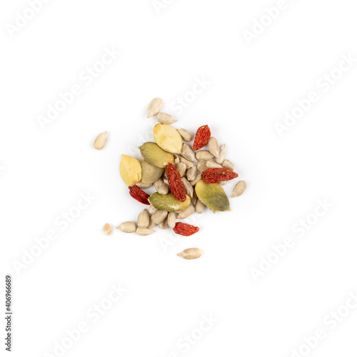 Foto Grains mix with sunflower, pumpkin seeds and dry goji berries