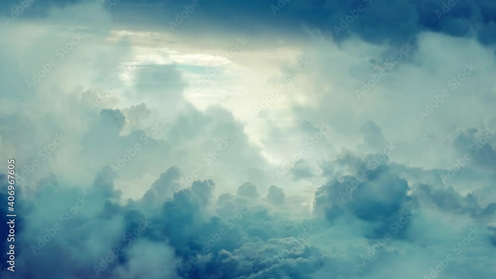 Flying Up Through the Clouds on an Epic Sky Background Flying Up Through the Clouds on an Epic Sky Background