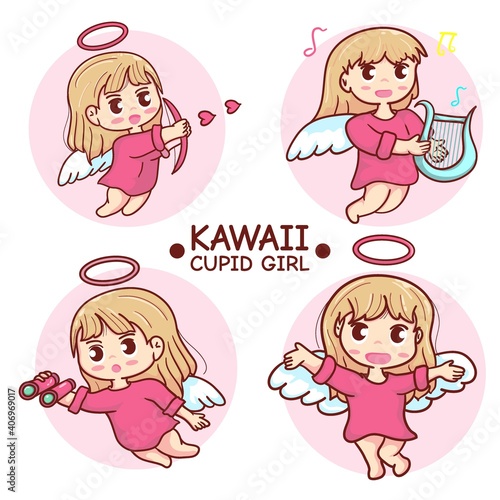 cupid girl character with different poses, set bundle