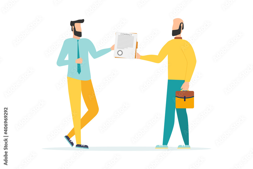 People make a contract. Businessmen conclude a contract. Vector illustration.