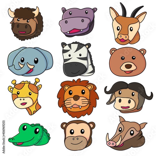 wild african animal cute face collection bundle
