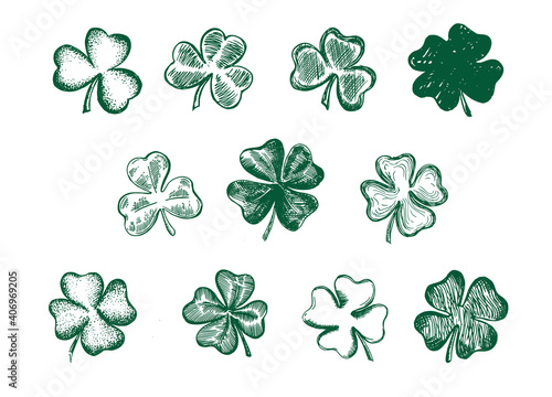 Clovers set. Patrick's day. Hand drawn style. 	
