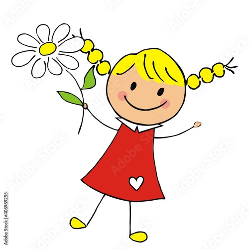 Valentine's day or Mother's day, girl with flower, cute vector illustration