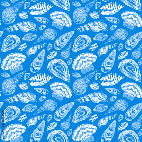 blue seashells seamless marine pattern