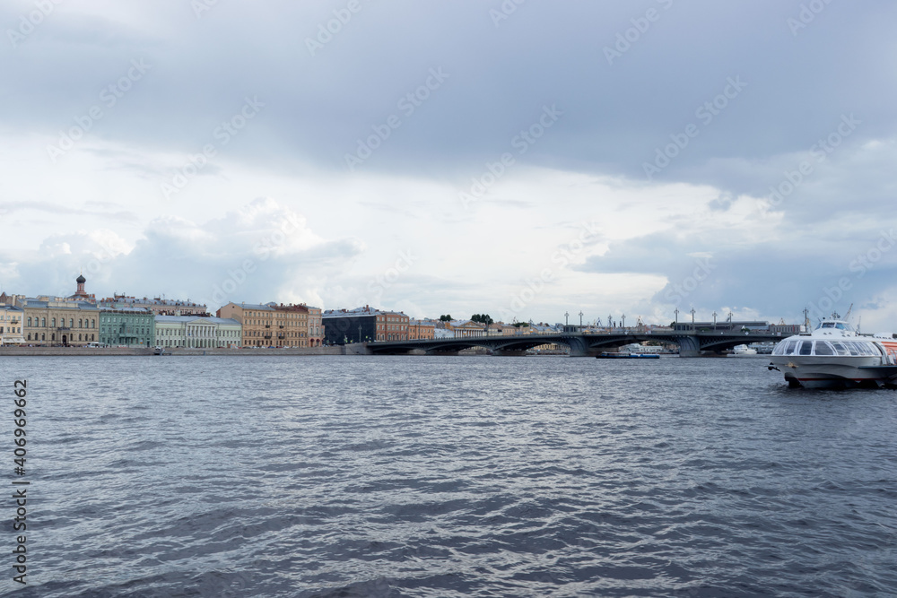 Neva, English Embankment, Annunciation bridge, St. Petersburg