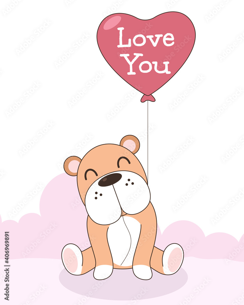 Vector celebratioin of cute dog with the heart balloon. Valentine's concept. Vector celebratioin of cute dog with the heart balloon. Valentine's concept.