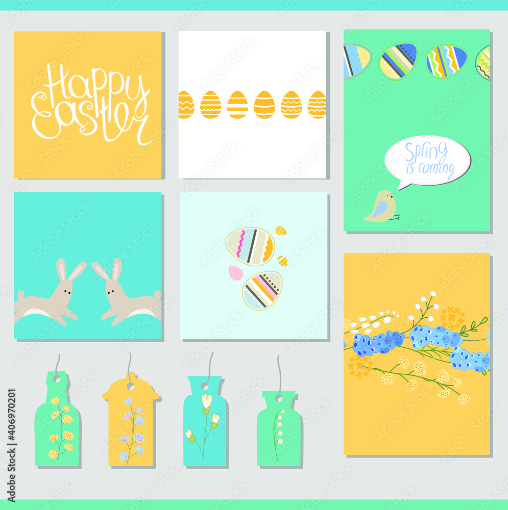 Set with different spring greeting cards. Easter festive templates for your design