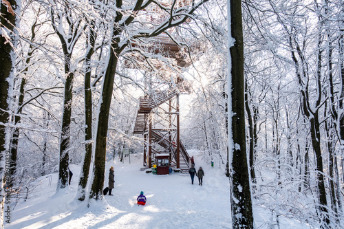 Tableau sur toile Wieżyca kaszuby wieża zima śnieg las