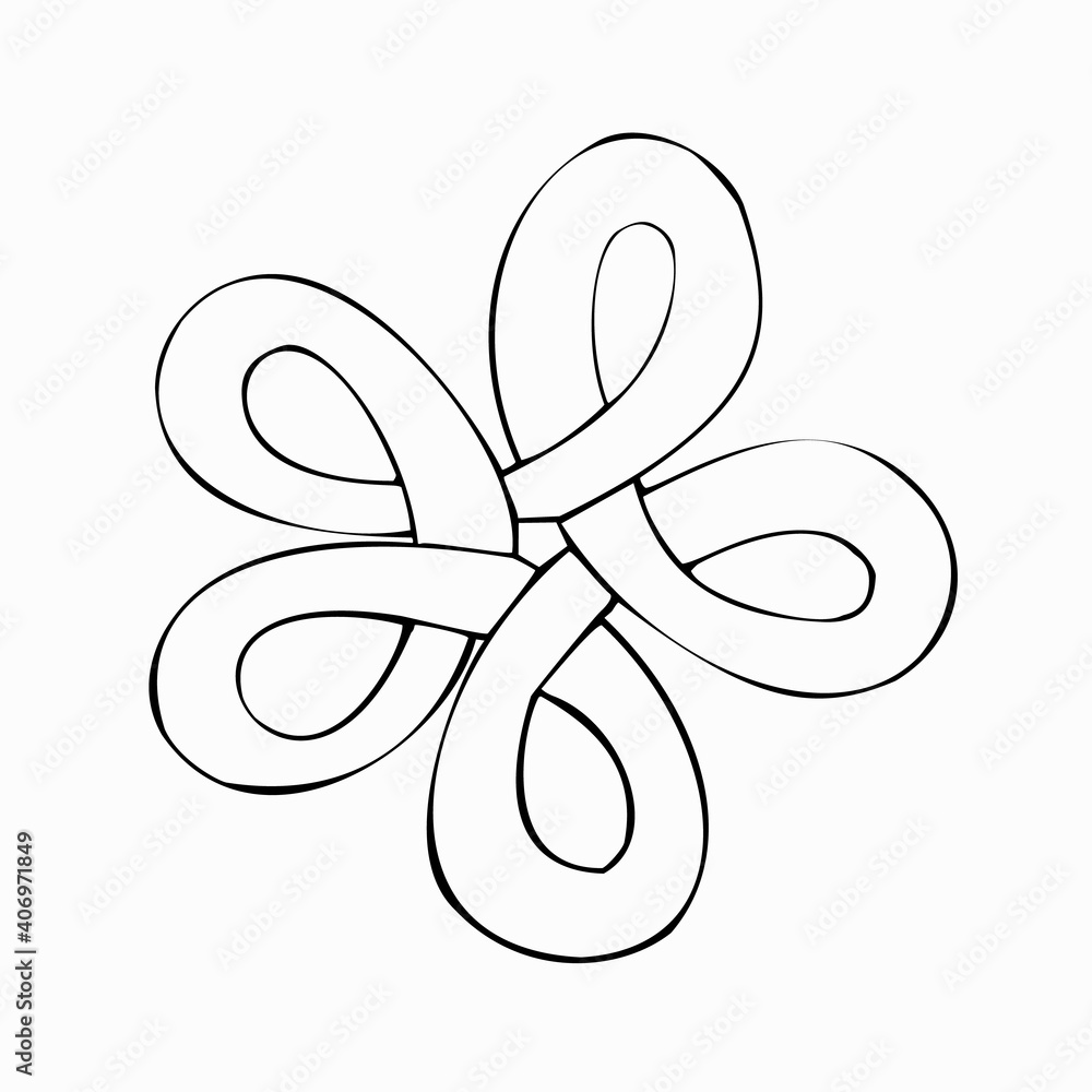 A knot of five loops vector outline illustration isolated on white background. Designed for prints, coloring page for adults and kids. A knot of five loops vector outline illustration isolated on white background. Designed for prints, coloring page for adults and kids.
