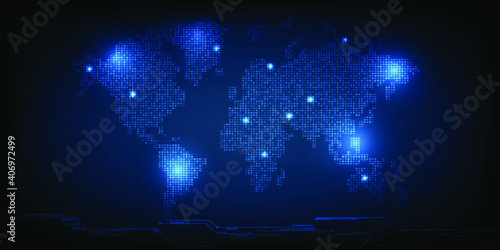 World map grid sector with distribute point light represent to world communication.Vector illustration.