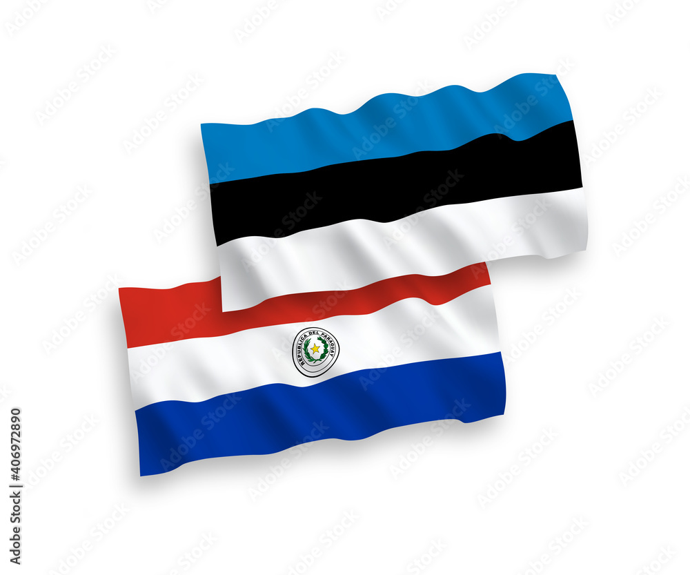 National vector fabric wave flags of Estonia and Paraguay isolated on white background. 1 to 2 proportion. National vector fabric wave flags of Estonia and Paraguay isolated on white background. 1 to 2 proportion.