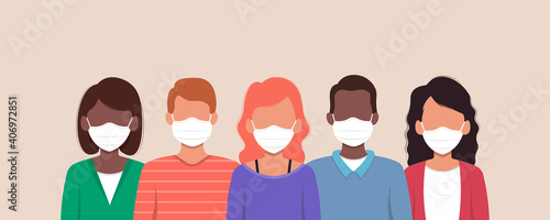 Group of people wearing medical mask to prevent from corona virus.