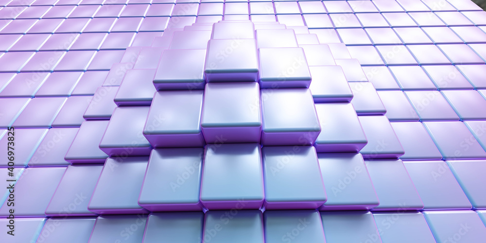 Fototapeta premium violet metal surface abstract cubes wave 3d render illustration