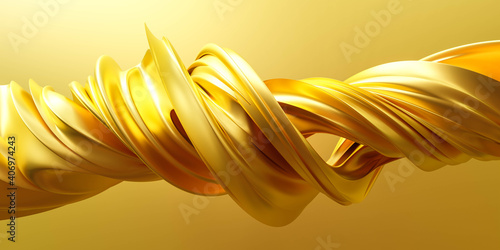 yellow abstract twisted shape screw 3d render illustration minimalistic design wallpaper