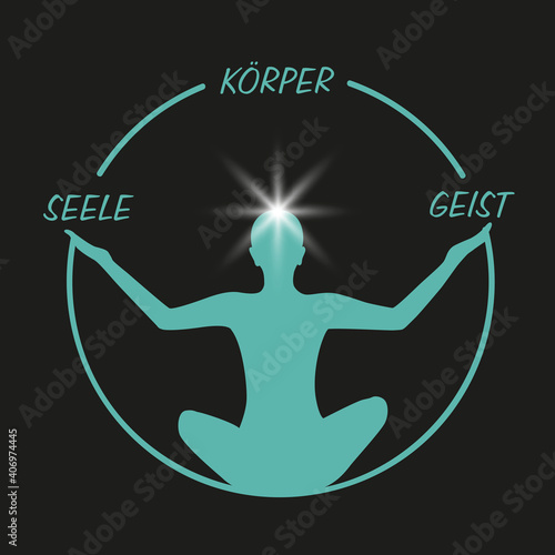 body soul spirit circle person sitting in yoga lotus position vector illustration EPS10