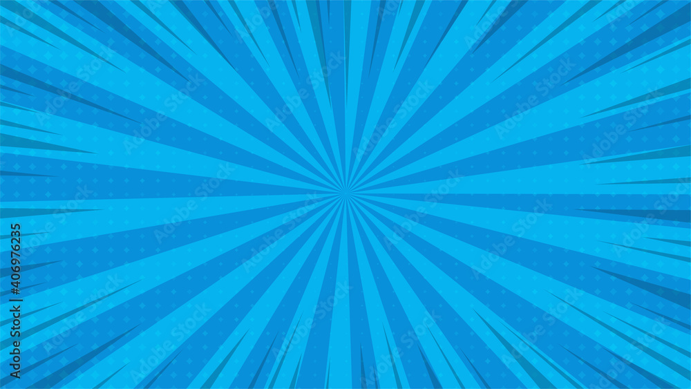 Abstract background comic cartoon blue zoom lines with halftone pattern. Abstract background comic cartoon blue zoom lines with halftone pattern.