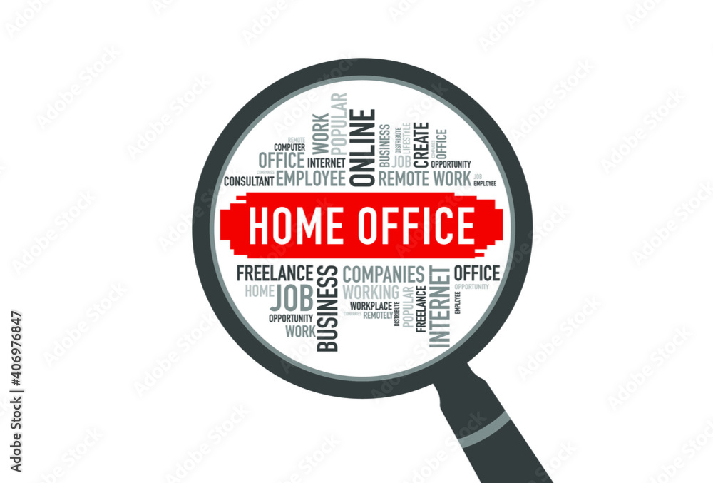 HOME OFFICE word cloud with magnifying HOME OFFICE word cloud with magnifying