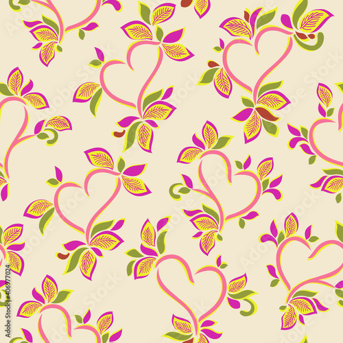 Floral hearts ornate vector seamless pattern. Great for valentines day  gift wrap  cards  scrap booking  letters  wallpaper  tile  dinnerware  product design projects. Vector