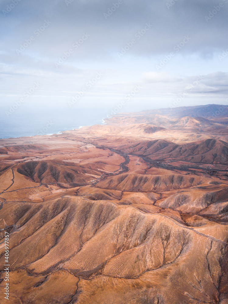 Fuerteventura Mountains and Coastline Aerial View