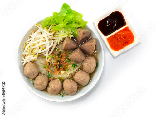Bakso Meatballs Noodles with Soup photo