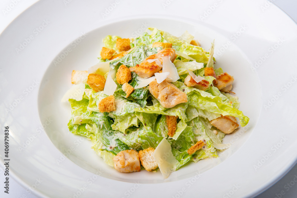Caesar salad with croutons and mayonnaise