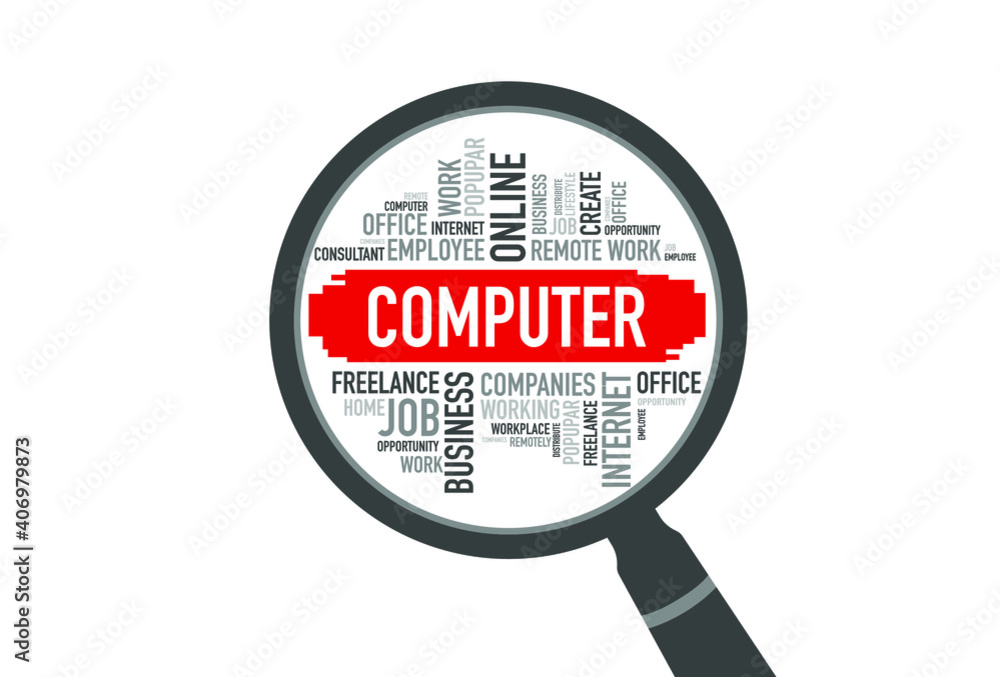 COMPUTER word cloud with magnifying COMPUTER word cloud with magnifying