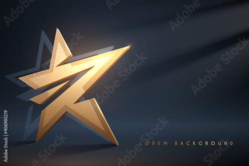 Golden star on dark background with light effect