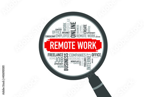 REMOTE WORK word cloud with magnifying