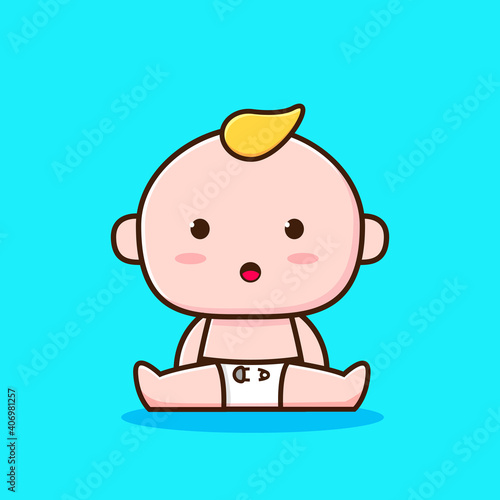 cute baby boy sitting wearing a diaper, baby boy vector ilustration design character, cute baby for mascot logo